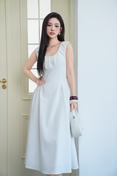 Sixdo White Woven Flared Dress