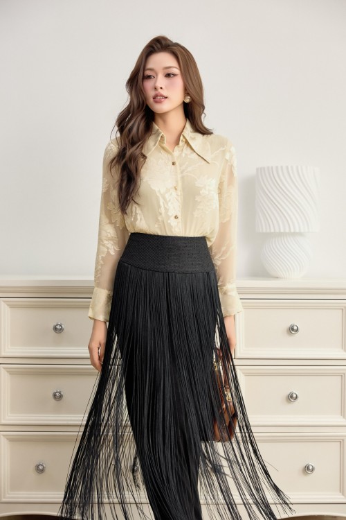 Sixdo Black Knit Loose Skirt