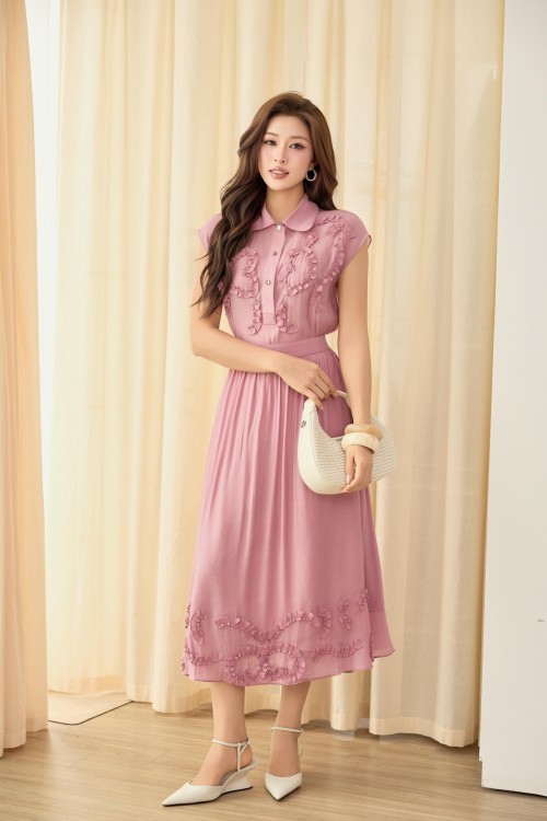 Sixdo Murrey Organza Flared Skirt