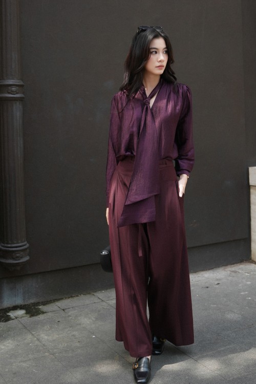 Sixdo Reddish Purple Organza Blouse