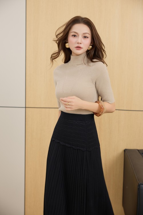 Sixdo Light Brown Ribbed Knit Blouse