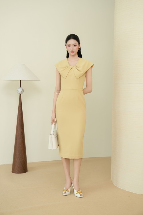 Sixdo Yellow Woven Pencil Dress