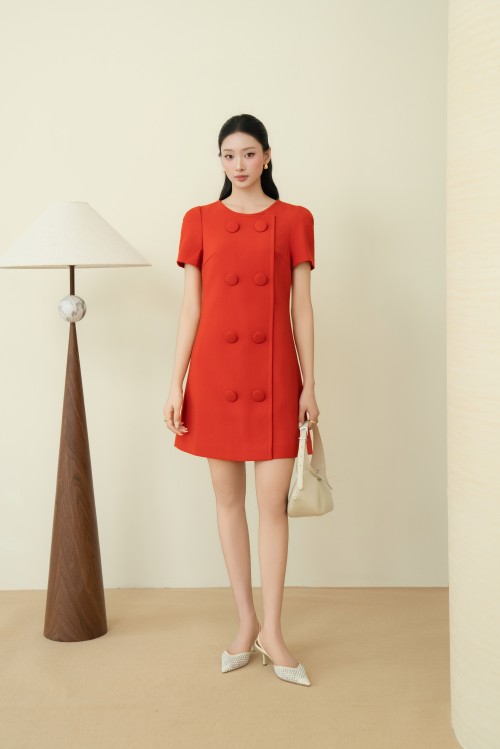 Sixdo Red Orange Woven Loose Dress