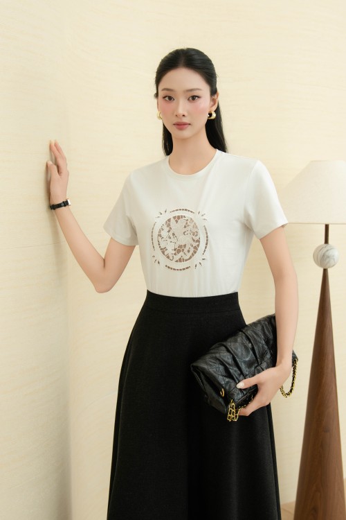 Sixdo White Floral Cotton Tshirt