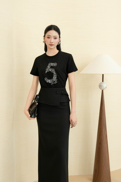 Sixdo Black Woven Loose Skirt