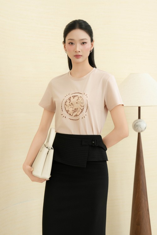 Sixdo Pink Floral Cotton Tshirt