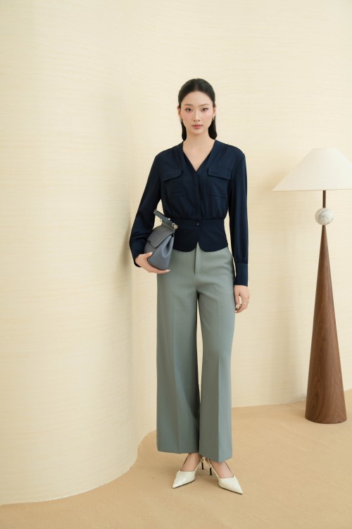 Sixdo Navy Silk Blouse