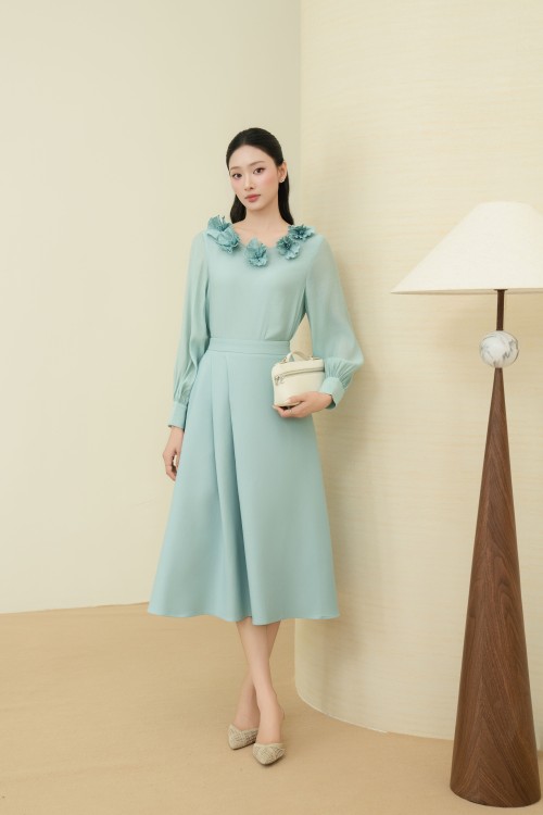 Sixdo Mint 3D Flower Organza Blouse