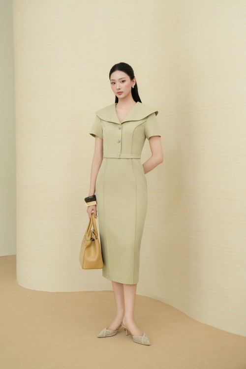 Light Olive Green Woven Pencil Dress