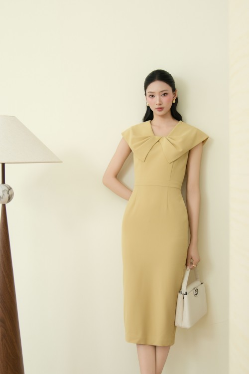 Yellow Woven Pencil Dress