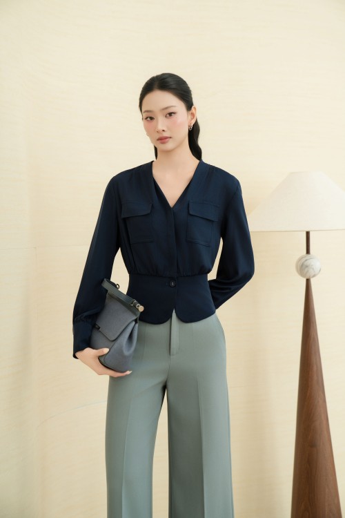 Navy Silk Blouse