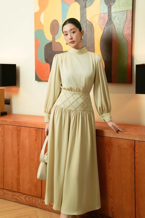 Lime Silk Flared Dress