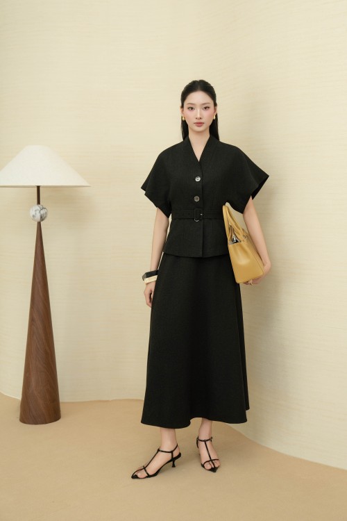 Black Woven Flared Skirt