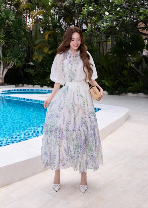 White Lavender Organza Flared Skirt