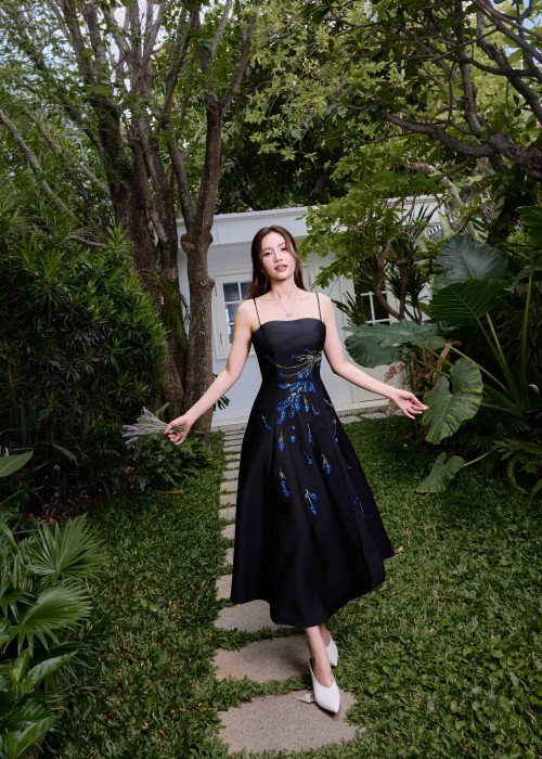 Black Taffeta Flared Dress