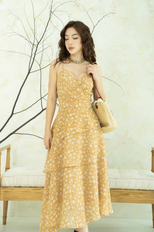 Floral Strappy Midi Voile Dress