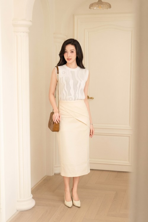 Cream Raw Pencil Skirt
