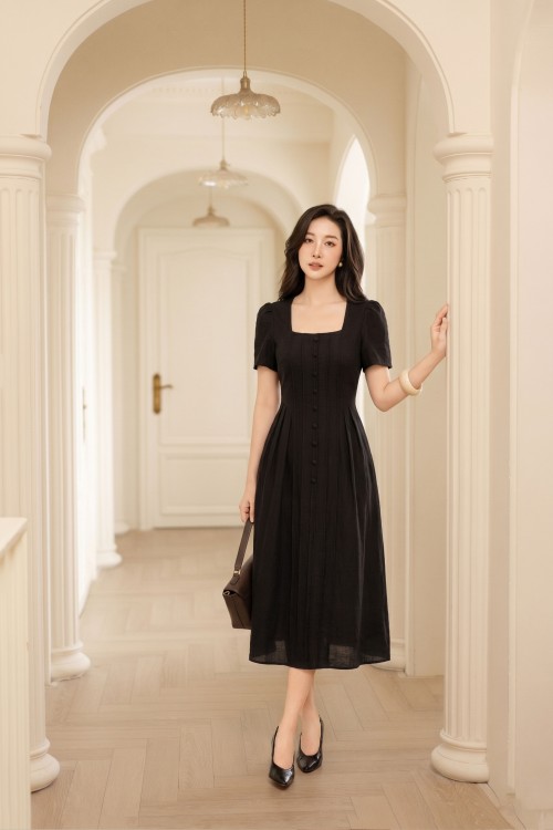 Black Organza Flared Dress