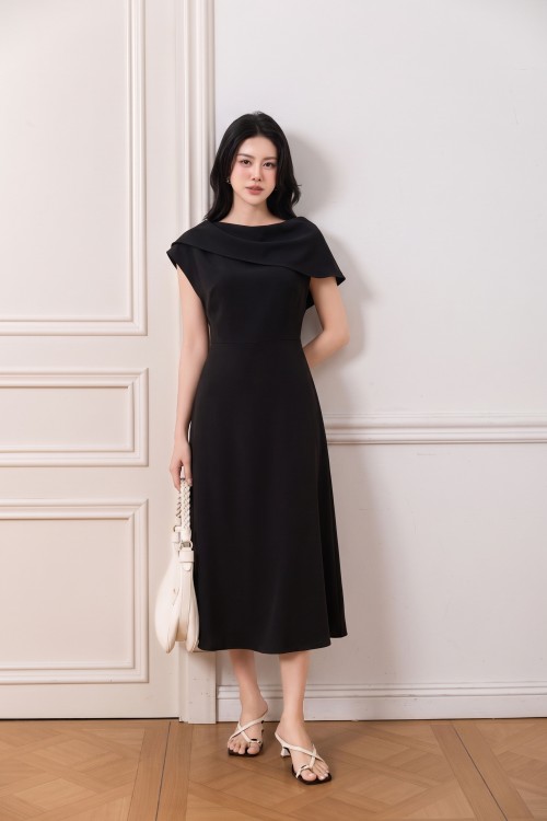 Black Woven Flared Dress