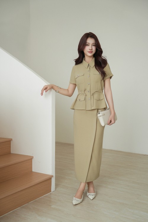 Delicate Yellow Woven Pencil Skirt