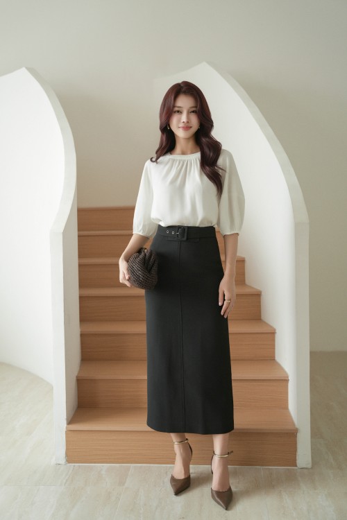 Black Woven Pencil Skirt
