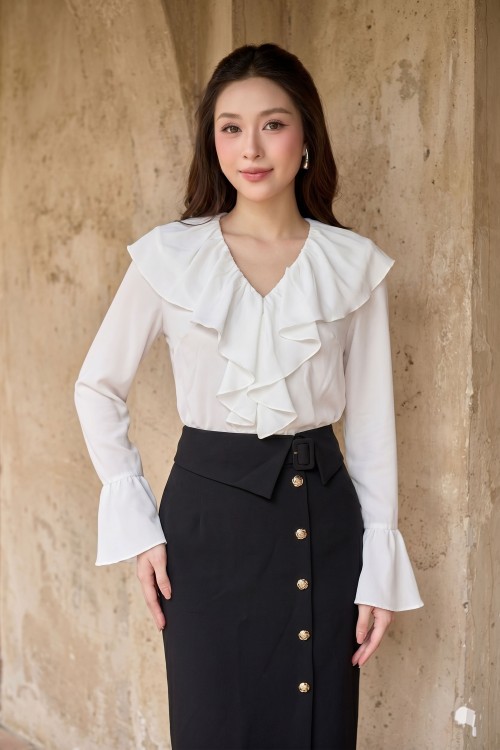 Sixdo White Silk Blouse