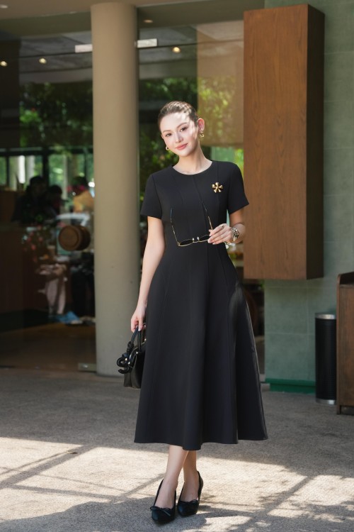 Dark Chocolate Brown Woven Flared Dress