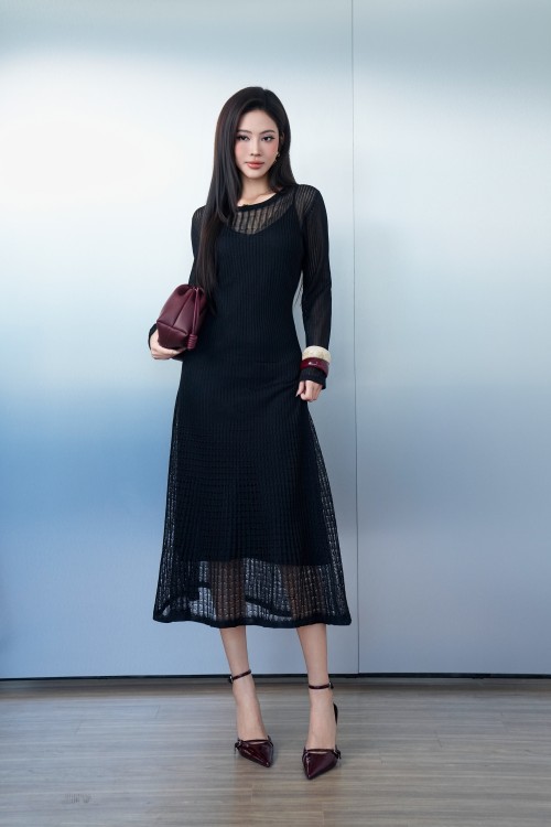 Black Knit Flared Dress