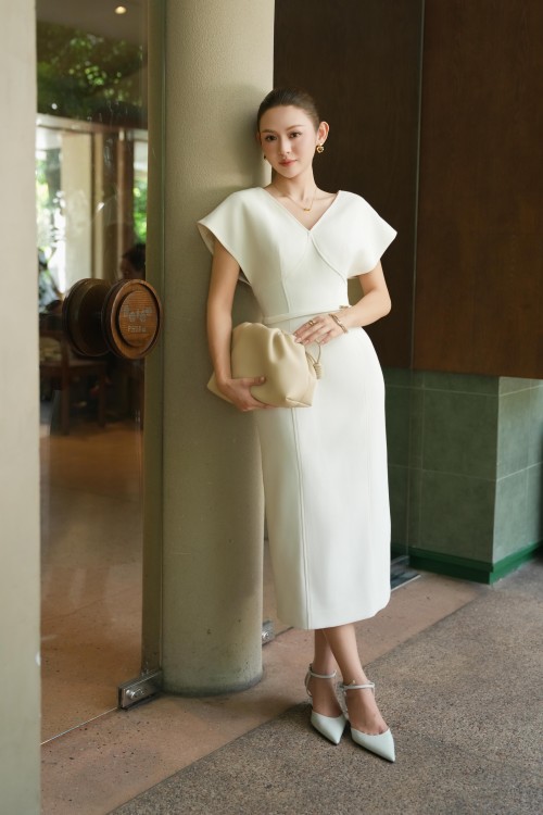 Cream Woven Pencil Dress