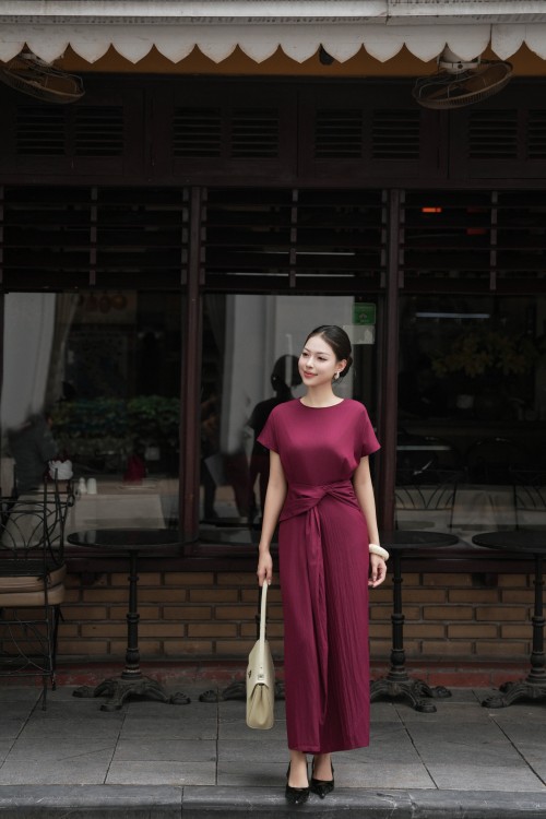 Wine Raw Sarong Dress