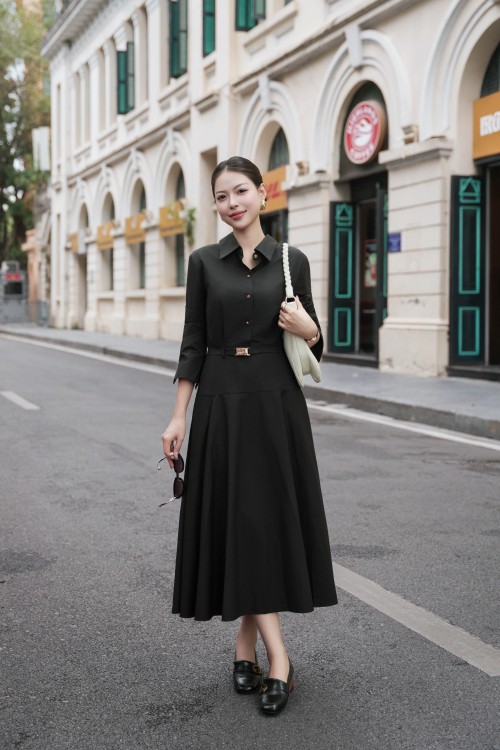 Black Raw Flared Dress