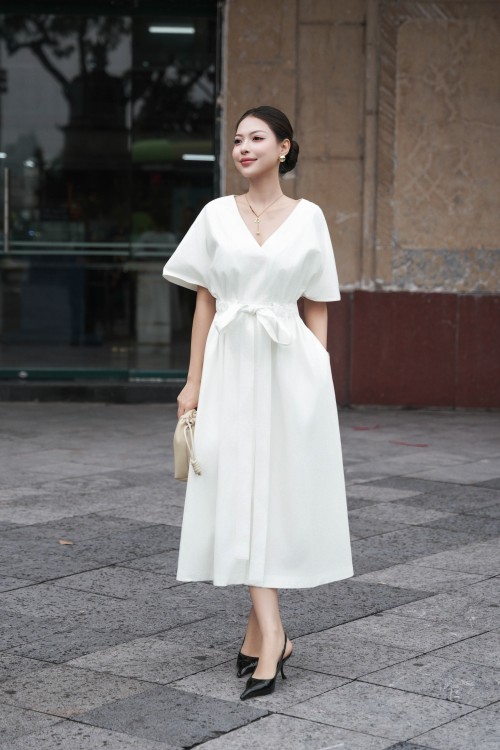 White Raw Flared Dress
