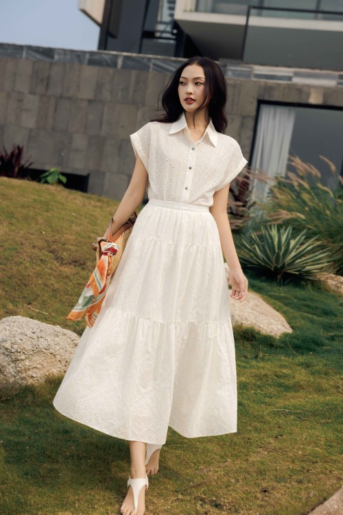 White Raw Flared Skirt