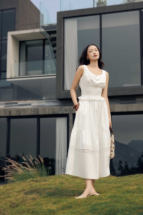 White Raw Flared Skirt