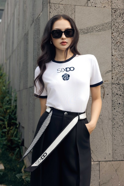 White Contrast Trim Sixdo Cotton Tshirt
