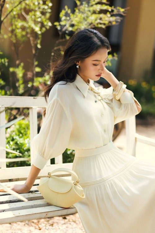 Cream 3D Flower Organza Shirt