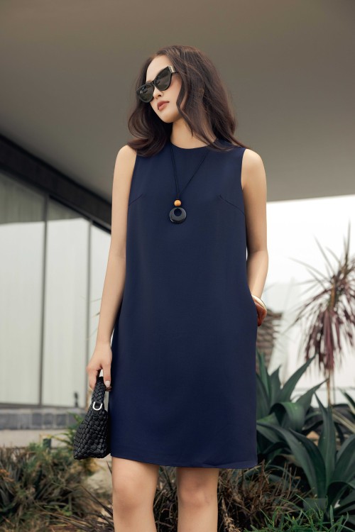 Navy Woven Loose Dress