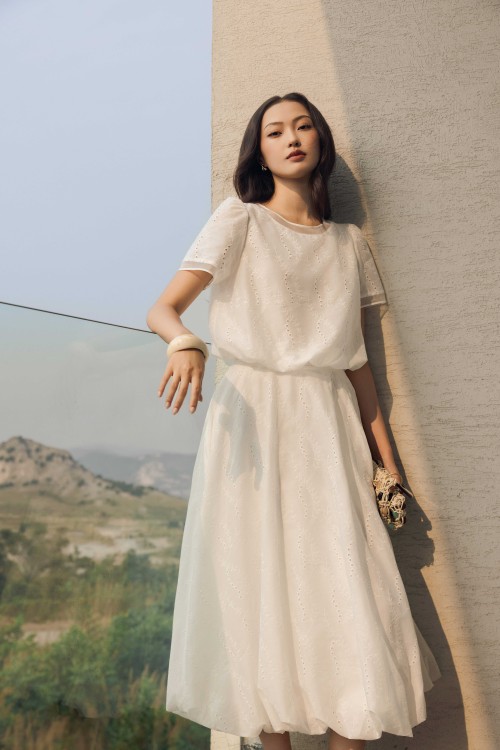 White Raw Flared Skirt