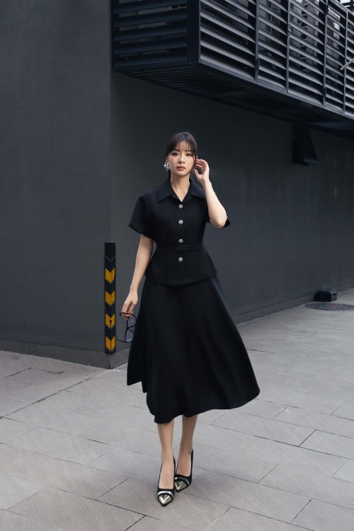 Black Woven Flared Skirt
