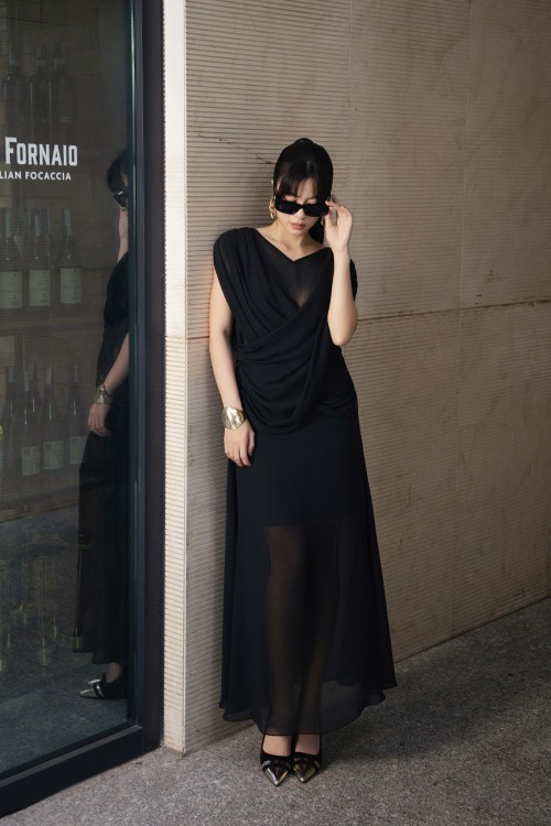 Black Chiffon Flared Skirt