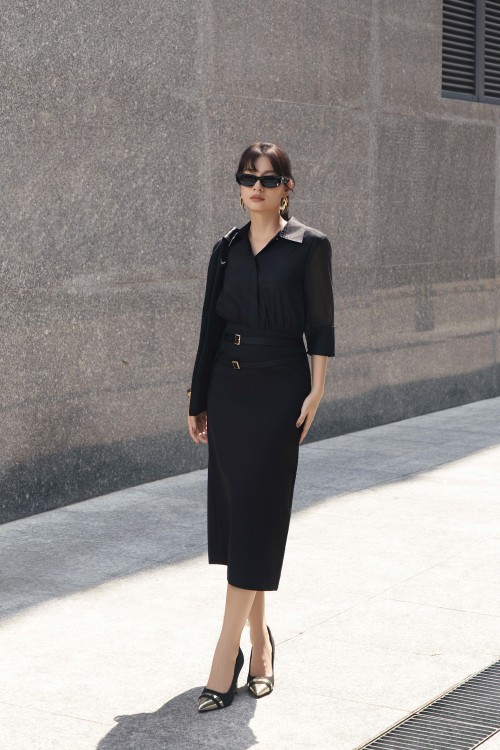 Black Woven Pencil Dress