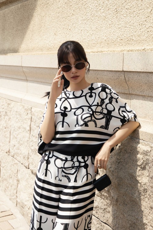 Printed Black Silk Blouse