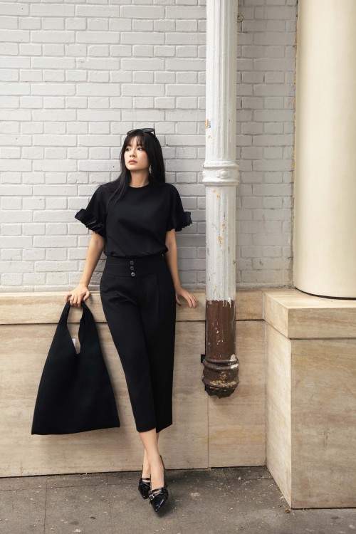 Black Woven Baggy Pants