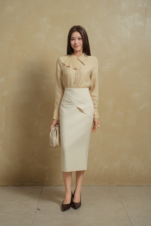 Cream Raw Pencil Skirt