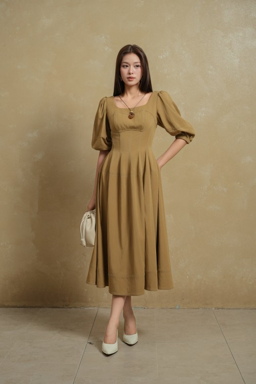 Cinnamon Raw Flared Dress