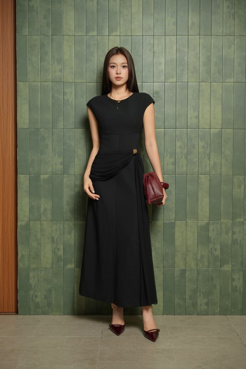 Black Woven Flared Dress