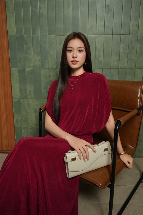 Wine Knit Flared Dress