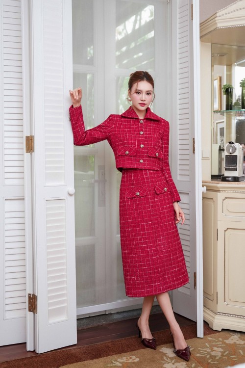 Dark Red Tweed Loose Skirt