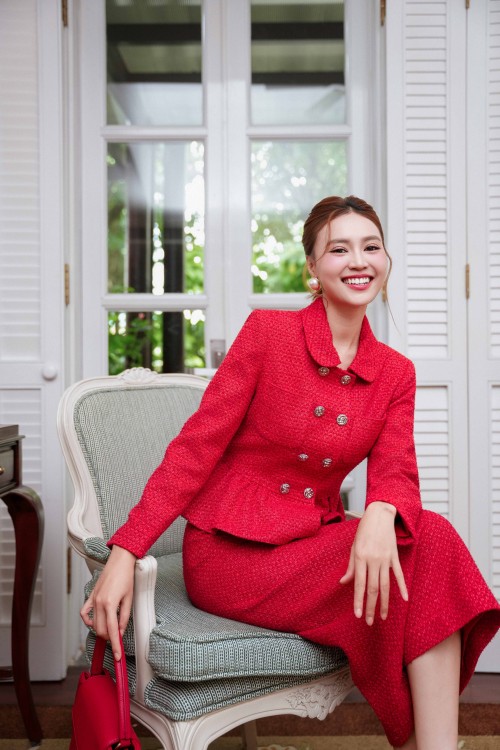 Red Tweed Pencil Skirt