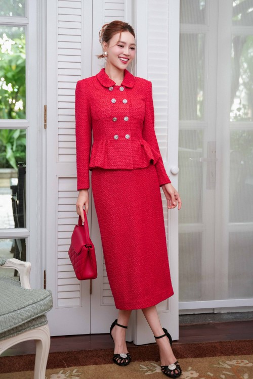 Red Tweed Pencil Skirt